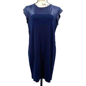 RACHEL Rachel Roy Women Shift Dress Large L Black Liquid Fabric Cap‎ Sleeve